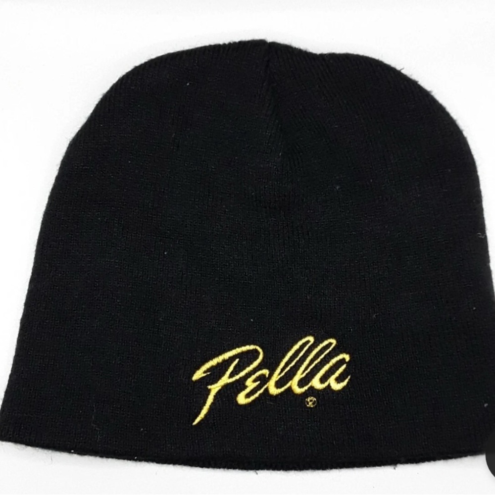 Pella Black Beanie with Gold Logo